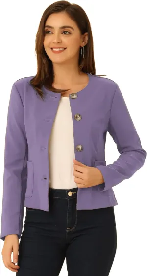 Allegra K Women's Blazers Casual Jackets Long Sleeve Button Down Cropped Blazer Work Office Business Jacket
