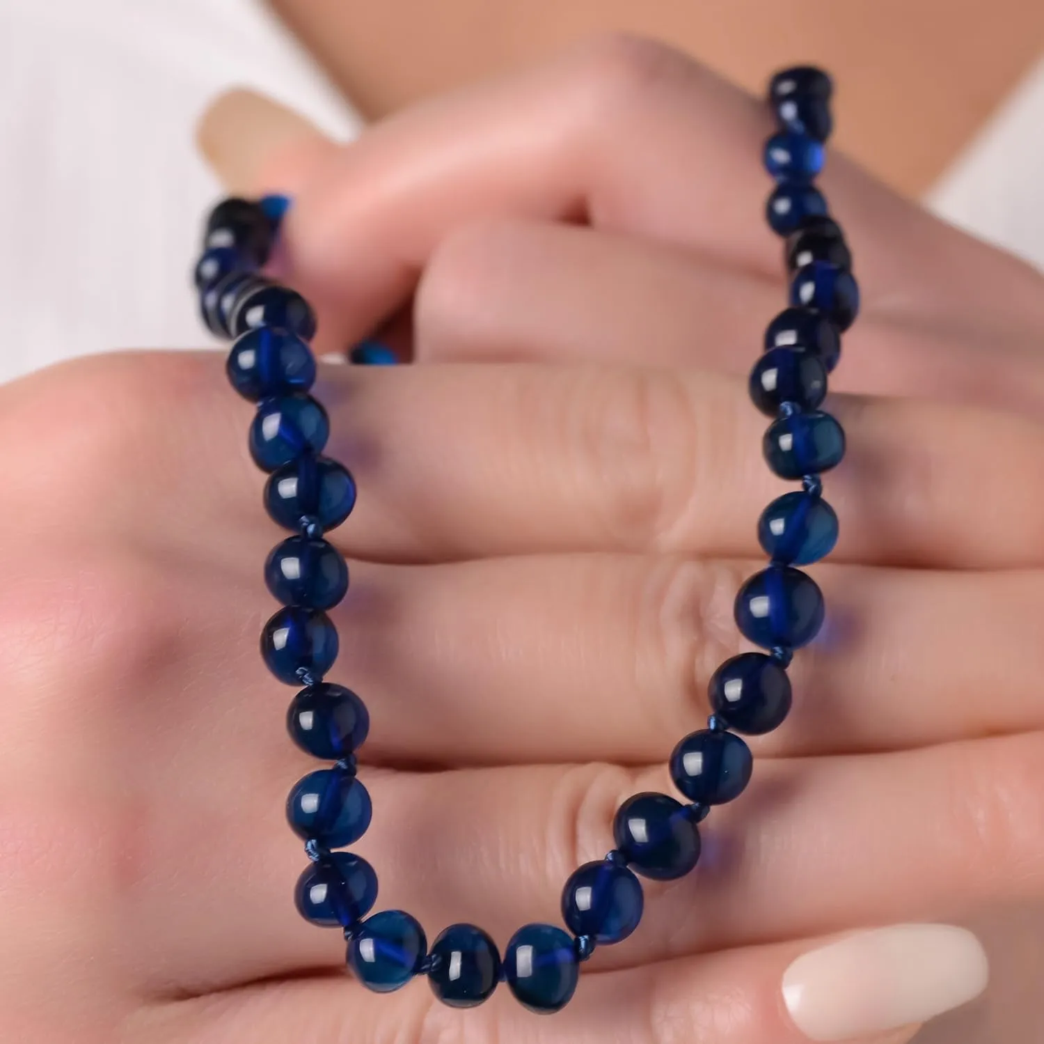 Amber Necklace for Women - HandMade Baltic Jewelry for Adult - 18 inch - 100% Genuine (Blue)