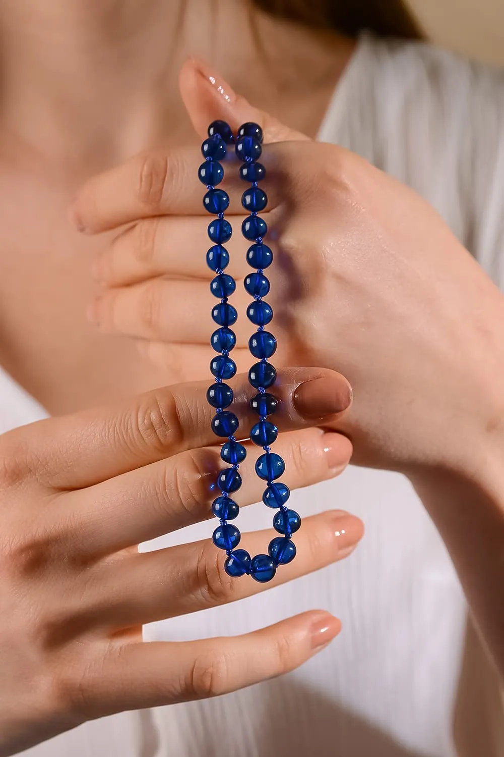 Amber Necklace for Women - HandMade Baltic Jewelry for Adult - 18 inch - 100% Genuine (Blue)