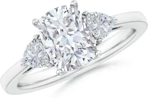 Angara Lab Grown Cushion Rectangular and Trillion Diamond Three Stone Engagement Ring in Silver / 14K Solid Gold/Platinum | April Birthstone, Birthday, Anniversary, Wedding Jewelry Gift for Women