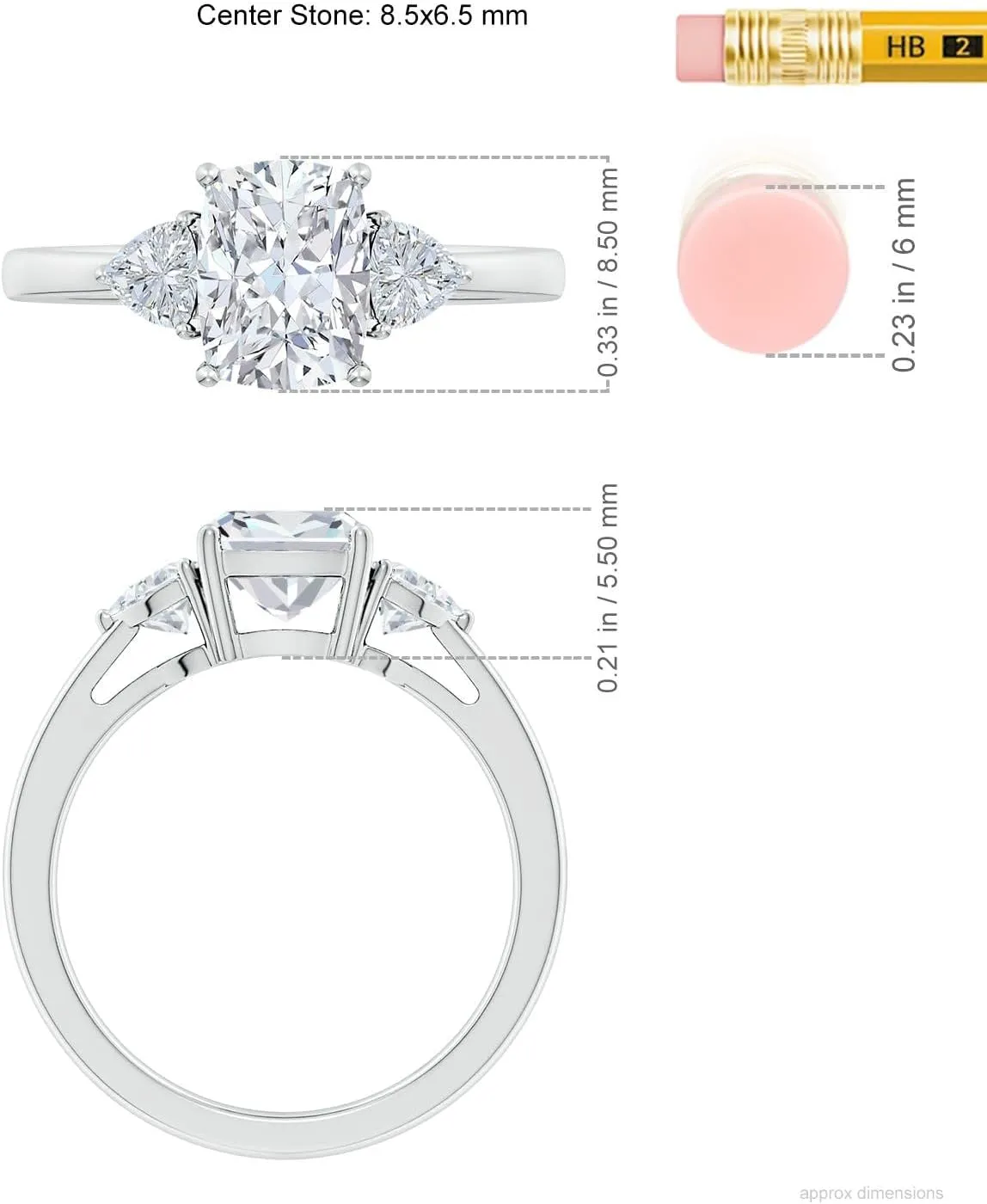 Angara Lab Grown Cushion Rectangular and Trillion Diamond Three Stone Engagement Ring in Silver / 14K Solid Gold/Platinum | April Birthstone, Birthday, Anniversary, Wedding Jewelry Gift for Women