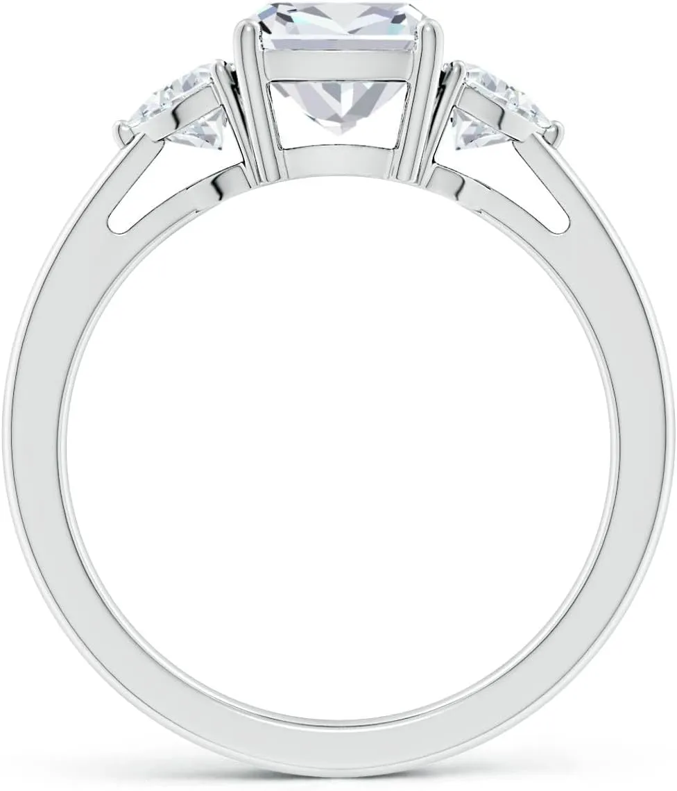 Angara Lab Grown Cushion Rectangular and Trillion Diamond Three Stone Engagement Ring in Silver / 14K Solid Gold/Platinum | April Birthstone, Birthday, Anniversary, Wedding Jewelry Gift for Women
