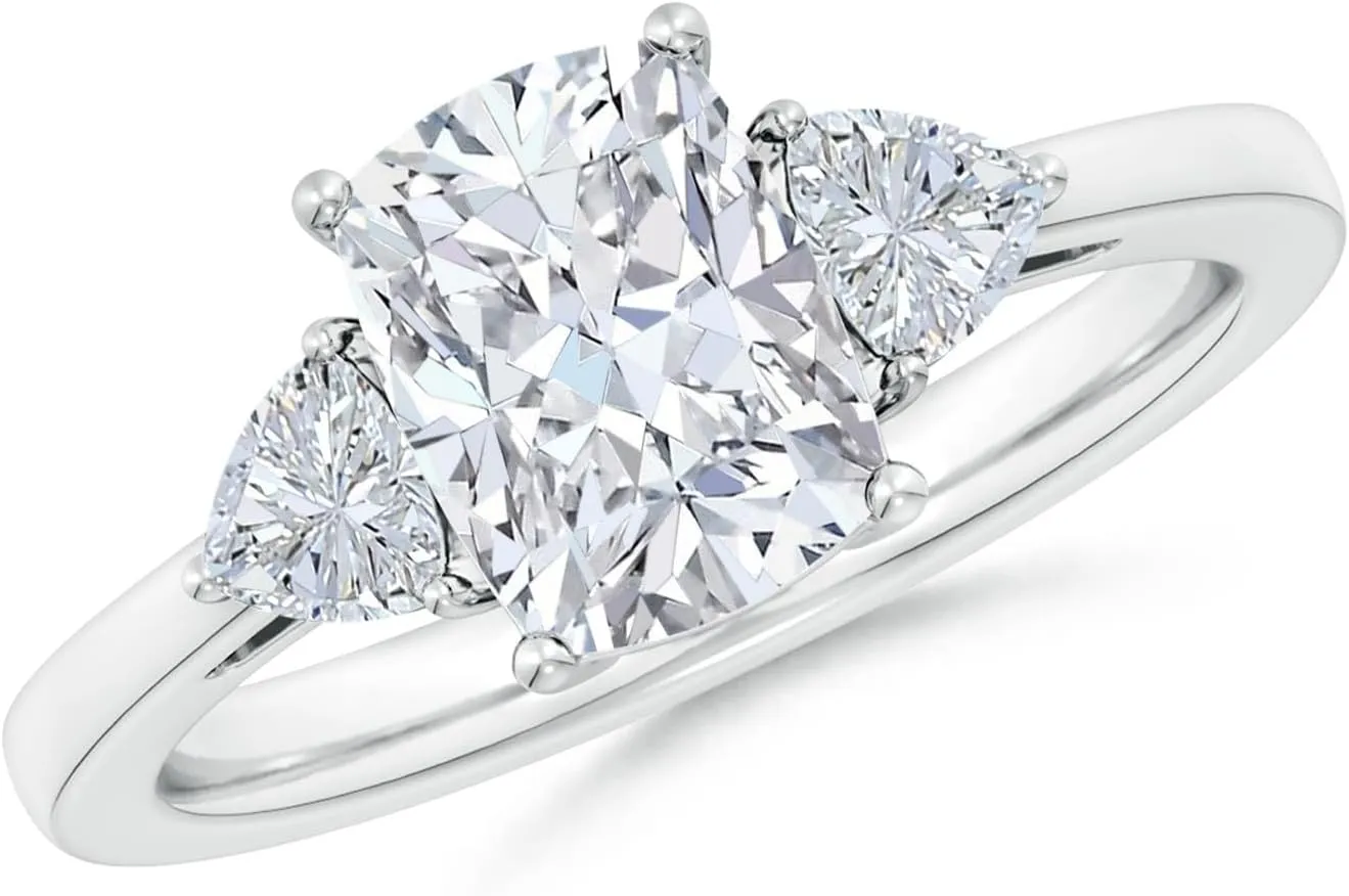 Angara Lab Grown Cushion Rectangular and Trillion Diamond Three Stone Engagement Ring in Silver / 14K Solid Gold/Platinum | April Birthstone, Birthday, Anniversary, Wedding Jewelry Gift for Women