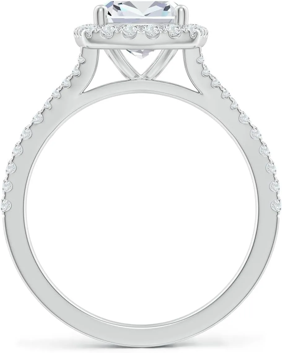 Angara Lab Grown Cushion Rectangular Diamond Halo Split Shank Engagement Ring in Silver / 14K Solid Gold/Platinum | April Birthstone, Birthday, Anniversary, Wedding Jewelry Gift for Women
