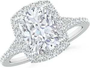 Angara Lab Grown Cushion Rectangular Diamond Halo Split Shank Engagement Ring in Silver / 14K Solid Gold/Platinum | April Birthstone, Birthday, Anniversary, Wedding Jewelry Gift for Women