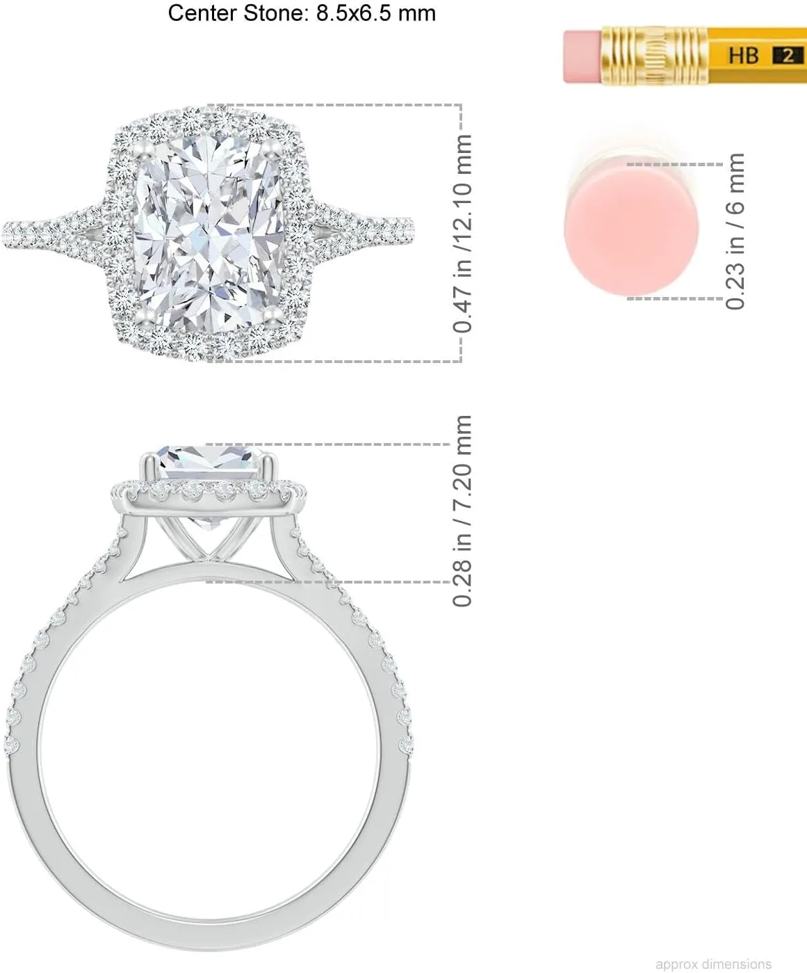Angara Lab Grown Cushion Rectangular Diamond Halo Split Shank Engagement Ring in Silver / 14K Solid Gold/Platinum | April Birthstone, Birthday, Anniversary, Wedding Jewelry Gift for Women