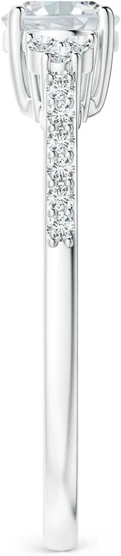 Angara Lab Grown Horizontally Set Oval Diamond Solitaire Ring with Trio Diamond in Silver / 14K Solid Gold/Platinum | April Birthstone, Birthday, Engagement, Anniversary Jewelry Gift for Women