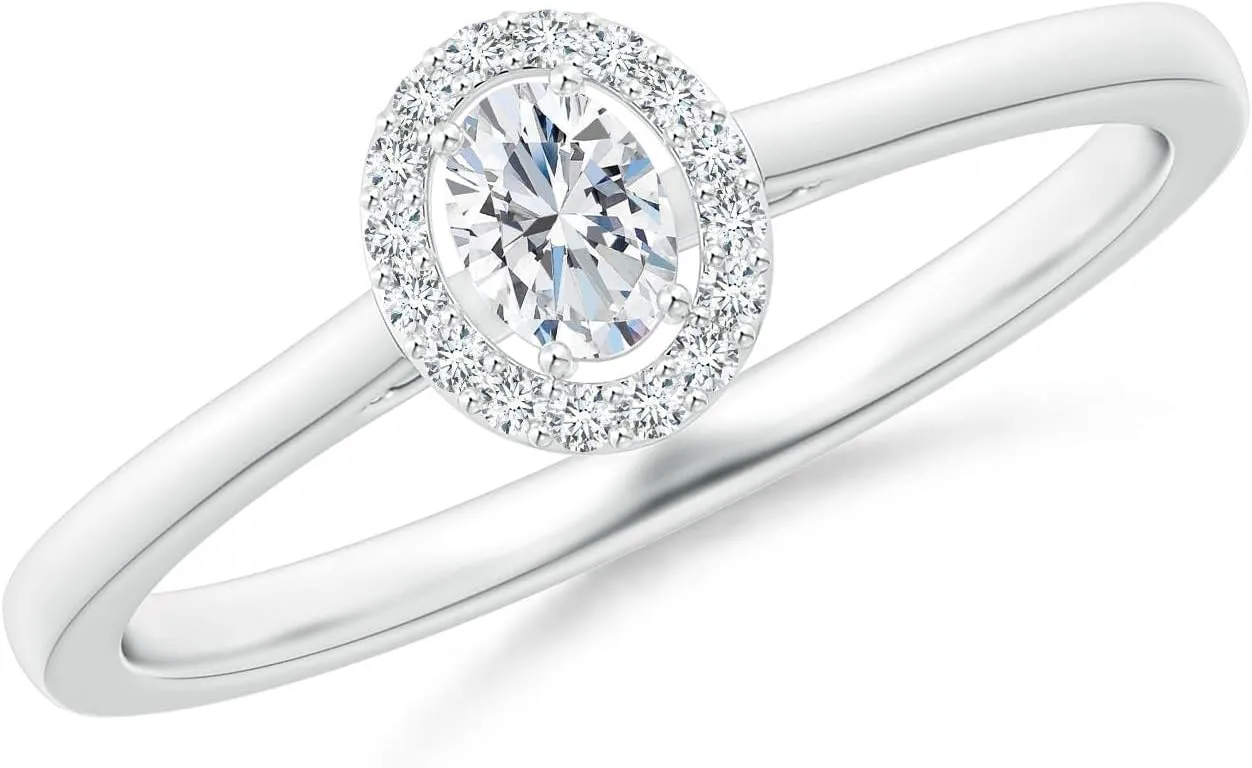 Angara Lab Grown Oval Diamond Halo Engagement Ring in Silver / 14K Solid Gold/Platinum | April Birthstone, Birthday, Anniversary, Wedding Jewelry Gift for Women