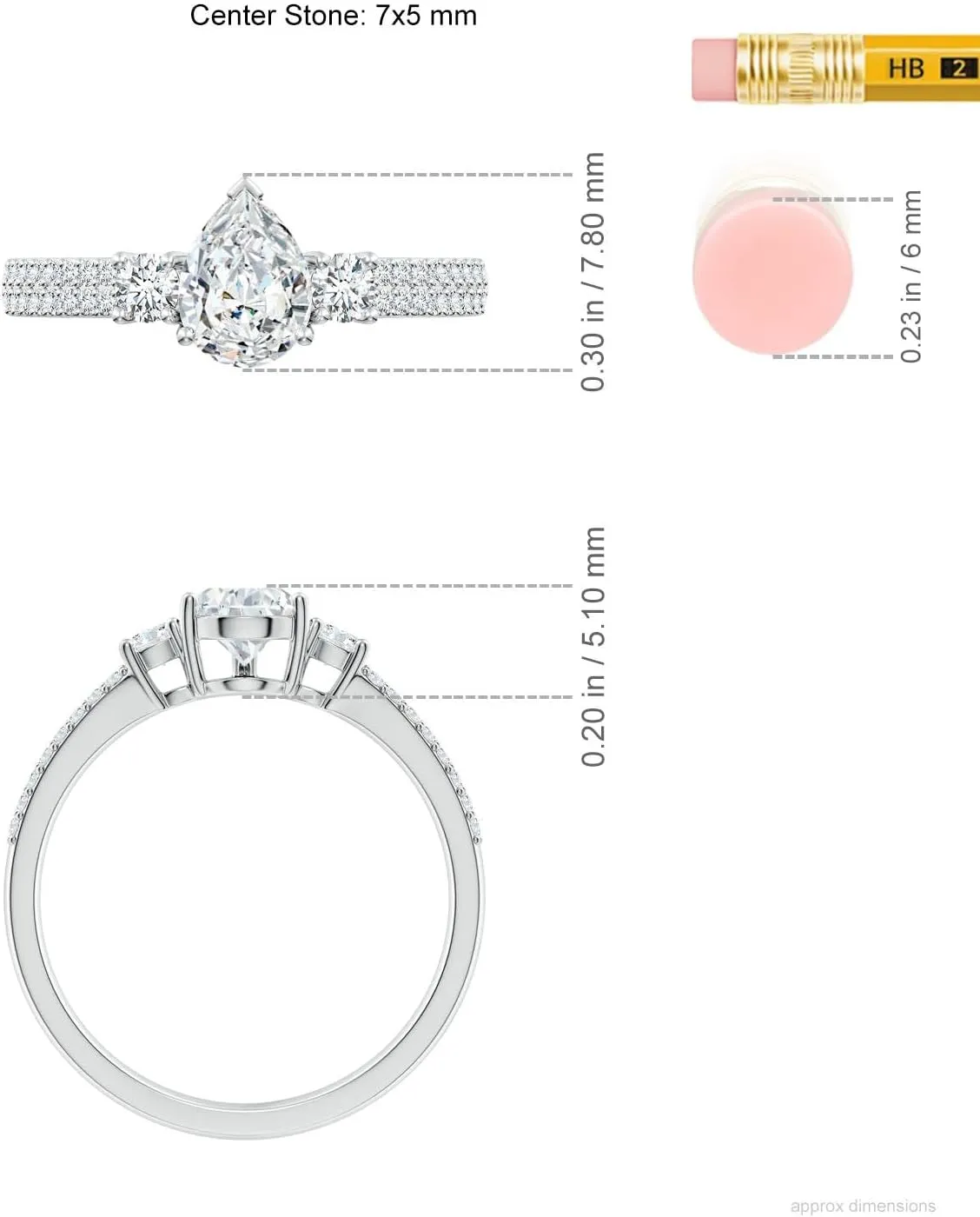Angara Lab Grown Pear Diamond Side Stone Knife-Edge Shank Engagement Ring in Silver / 14K Solid Gold/Platinum | April Birthstone, Birthday, Anniversary, Wedding Jewelry Gift for Women