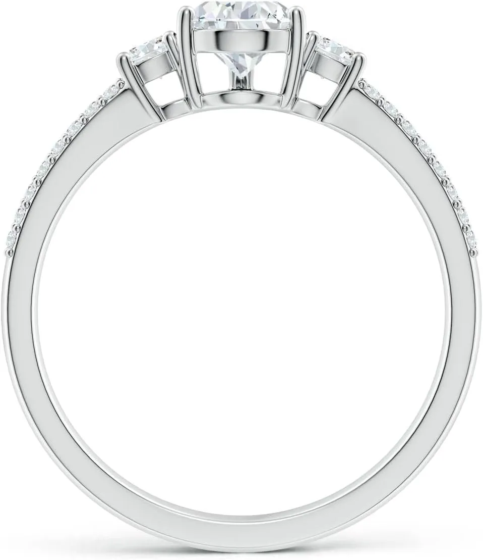 Angara Lab Grown Pear Diamond Side Stone Knife-Edge Shank Engagement Ring in Silver / 14K Solid Gold/Platinum | April Birthstone, Birthday, Anniversary, Wedding Jewelry Gift for Women