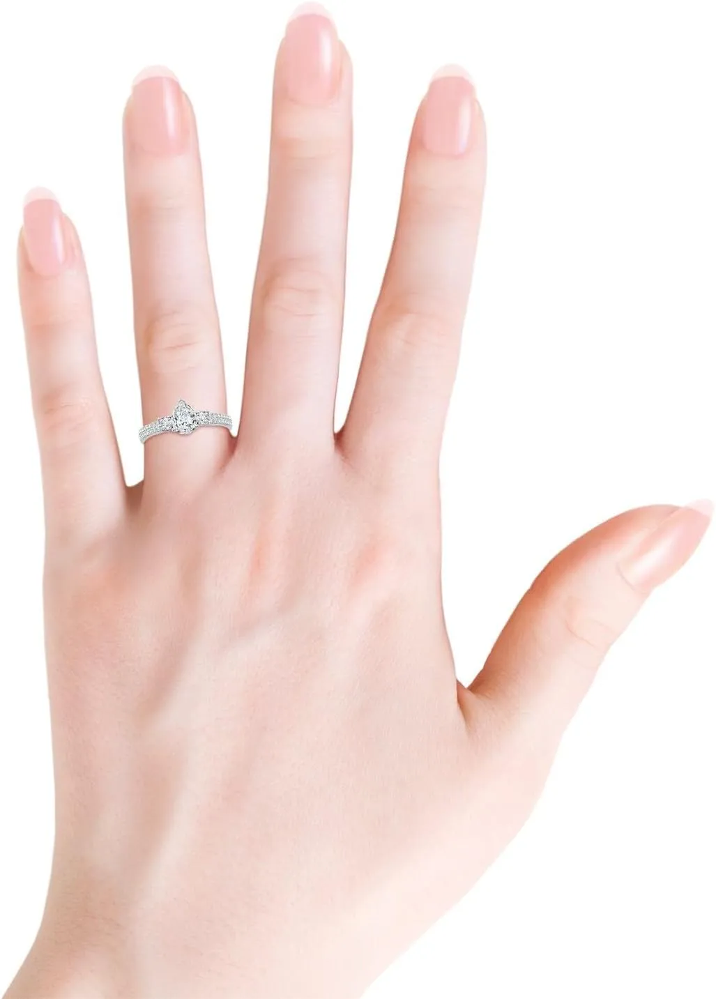 Angara Lab Grown Pear Diamond Side Stone Knife-Edge Shank Engagement Ring in Silver / 14K Solid Gold/Platinum | April Birthstone, Birthday, Anniversary, Wedding Jewelry Gift for Women