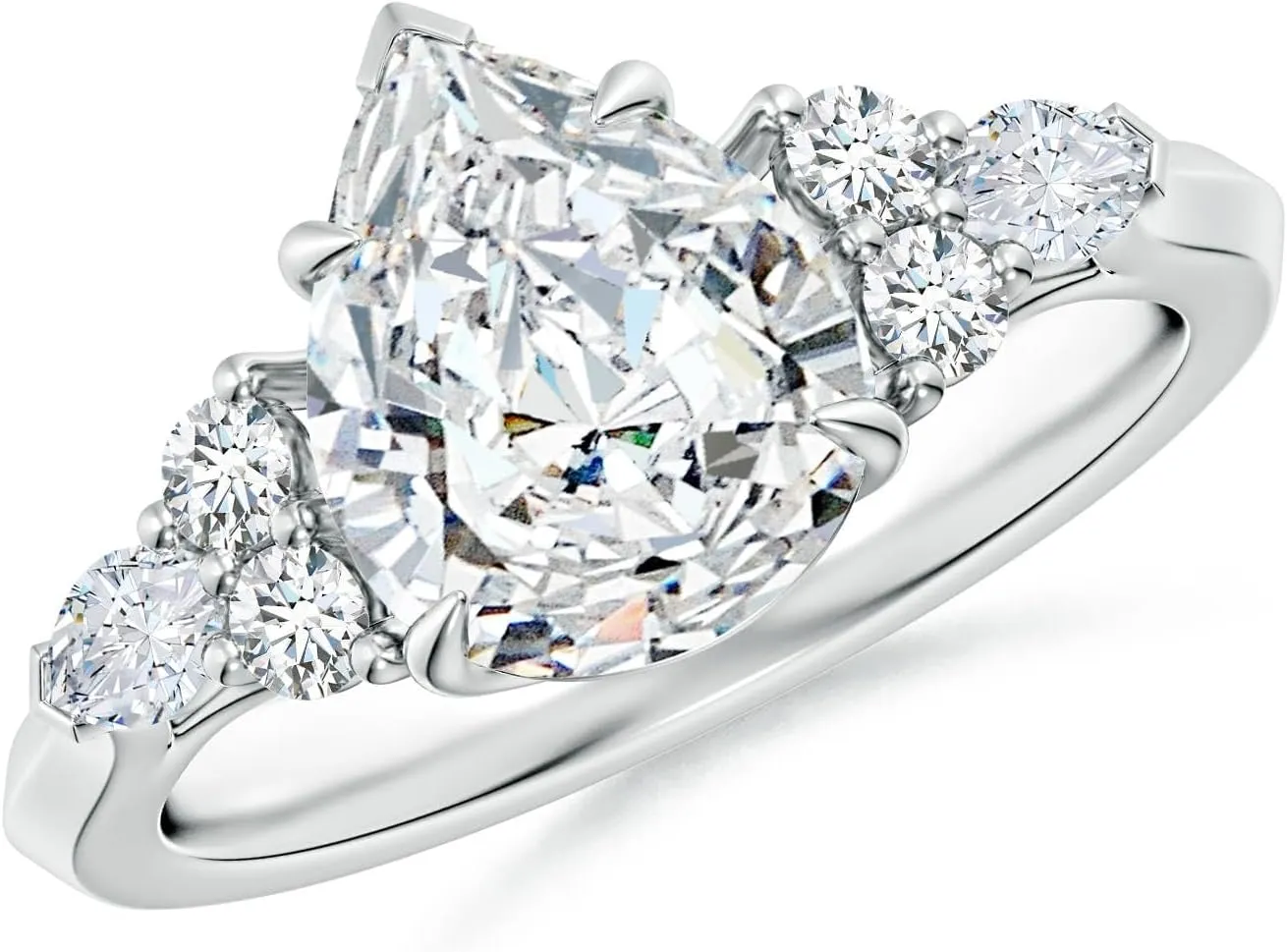 Angara Lab Grown Pear Shape Diamond Side Stone Engagement Ring with Diamonds in Silver / 14K Solid Gold/Platinum | April Birthstone, Birthday, Anniversary, Wedding Jewelry Gift for Women