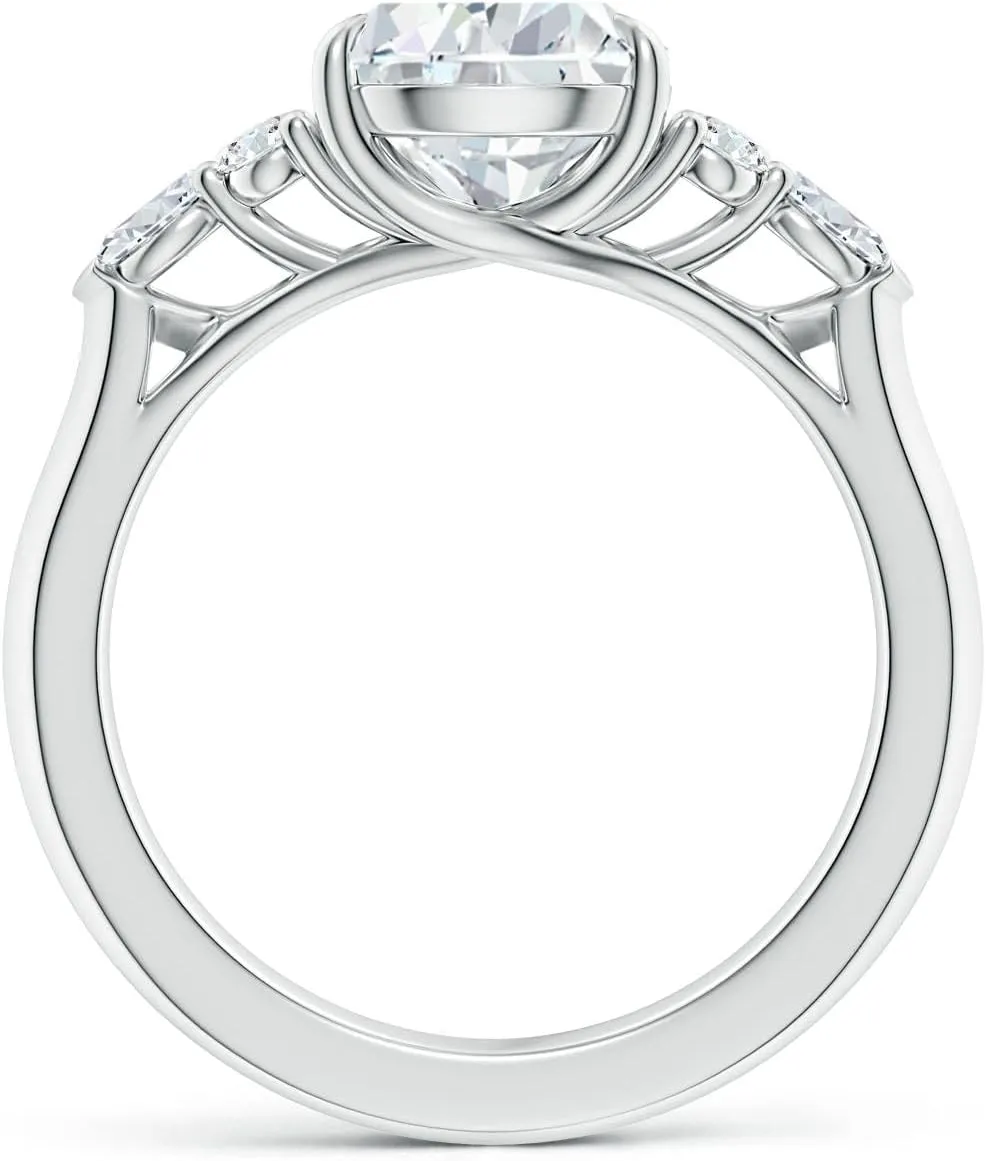 Angara Lab Grown Pear Shape Diamond Side Stone Engagement Ring with Diamonds in Silver / 14K Solid Gold/Platinum | April Birthstone, Birthday, Anniversary, Wedding Jewelry Gift for Women