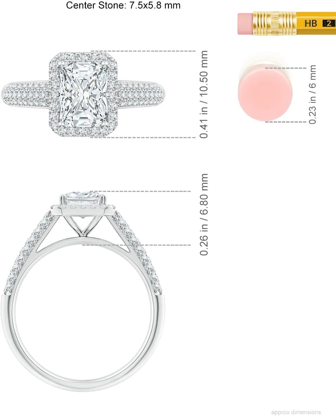 Angara Lab Grown Radiant-Cut Diamond Halo Engagement Ring with Pave-Set Accents in Silver / 14K Solid Gold/Platinum | April Birthstone, Birthday, Anniversary, Wedding Jewelry Gift for Women
