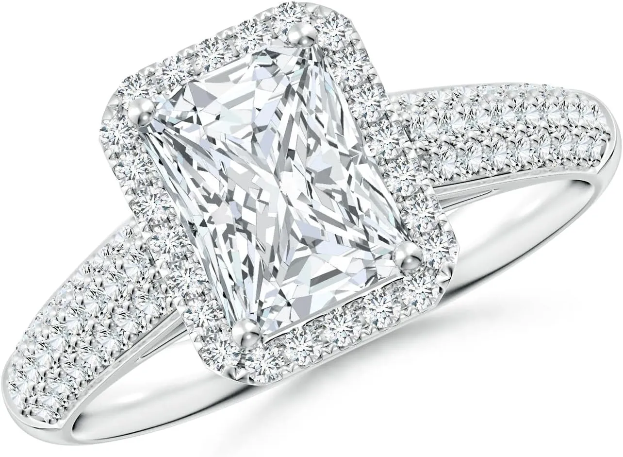Angara Lab Grown Radiant-Cut Diamond Halo Engagement Ring with Pave-Set Accents in Silver / 14K Solid Gold/Platinum | April Birthstone, Birthday, Anniversary, Wedding Jewelry Gift for Women