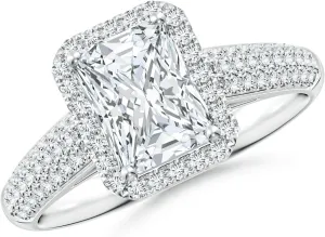 Angara Lab Grown Radiant-Cut Diamond Halo Engagement Ring with Pave-Set Accents in Silver / 14K Solid Gold/Platinum | April Birthstone, Birthday, Anniversary, Wedding Jewelry Gift for Women