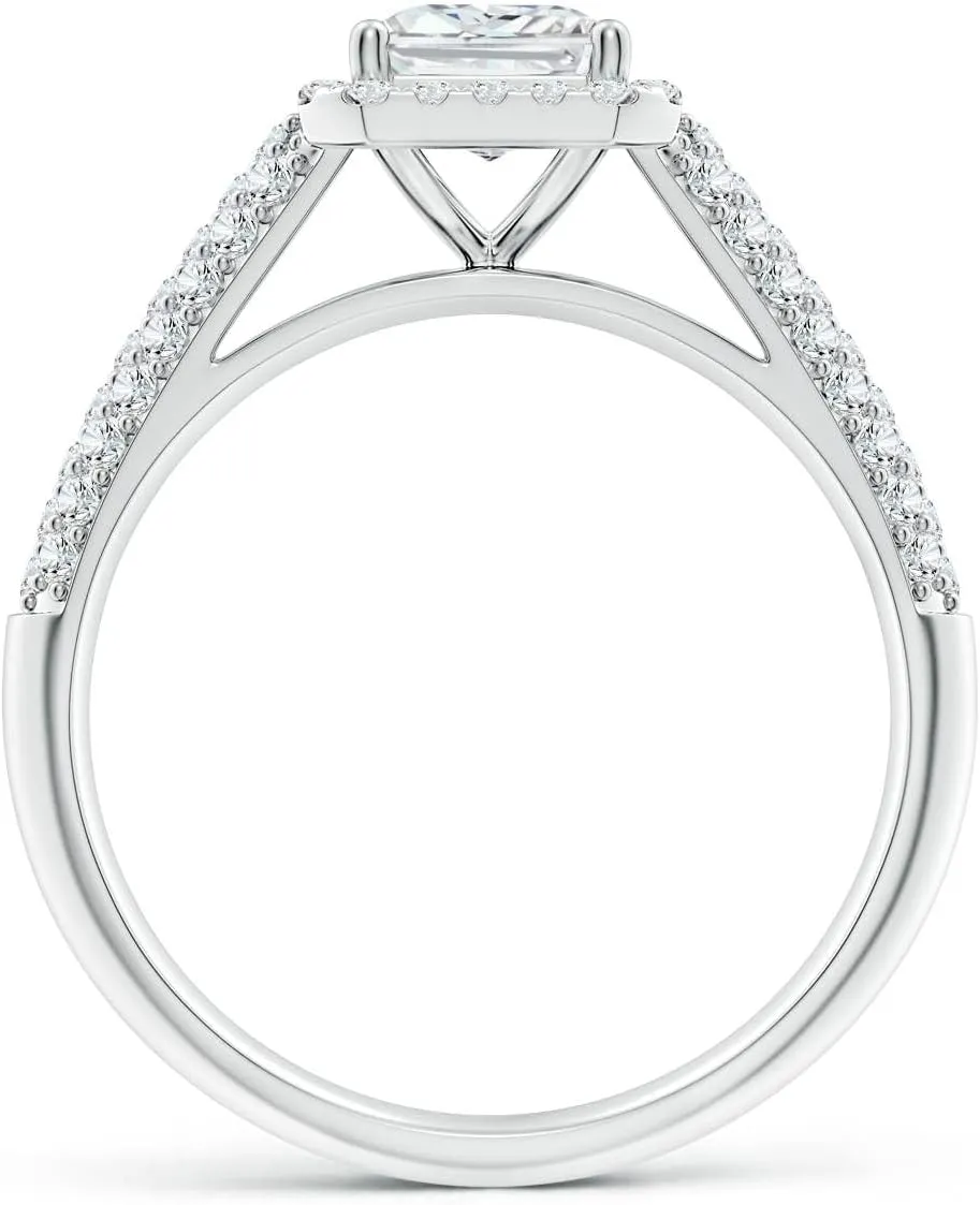Angara Lab Grown Radiant-Cut Diamond Halo Engagement Ring with Pave-Set Accents in Silver / 14K Solid Gold/Platinum | April Birthstone, Birthday, Anniversary, Wedding Jewelry Gift for Women