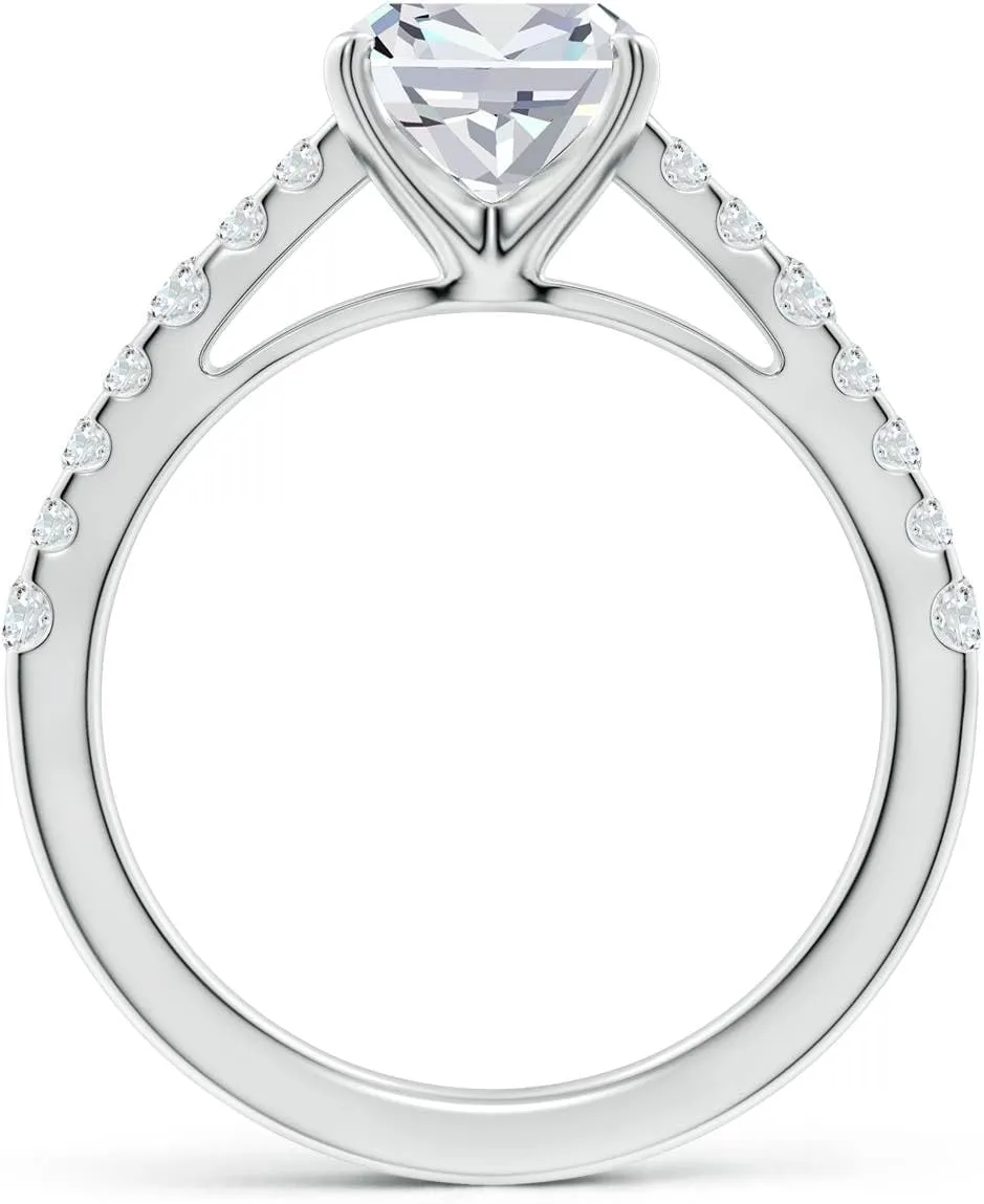 Angara Lab Grown Solitaire Cushion Diamond Station Engagement Ring in Silver / 14K Solid Gold/Platinum | April Birthstone, Birthday, Anniversary, Wedding Jewelry Gift for Women