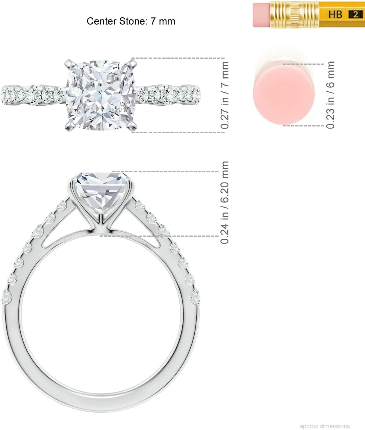 Angara Lab Grown Solitaire Cushion Diamond Station Engagement Ring in Silver / 14K Solid Gold/Platinum | April Birthstone, Birthday, Anniversary, Wedding Jewelry Gift for Women