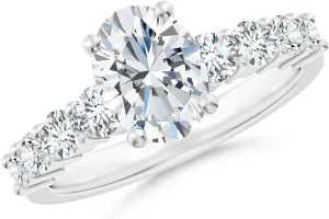 Angara Lab Grown Solitaire Oval Diamond Graduated Engagement Ring in Silver / 14K Solid Gold/Platinum | April Birthstone, Birthday, Anniversary, Wedding Jewelry Gift for Women
