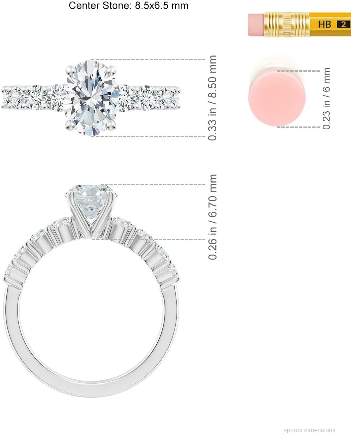 Angara Lab Grown Solitaire Oval Diamond Graduated Engagement Ring in Silver / 14K Solid Gold/Platinum | April Birthstone, Birthday, Anniversary, Wedding Jewelry Gift for Women