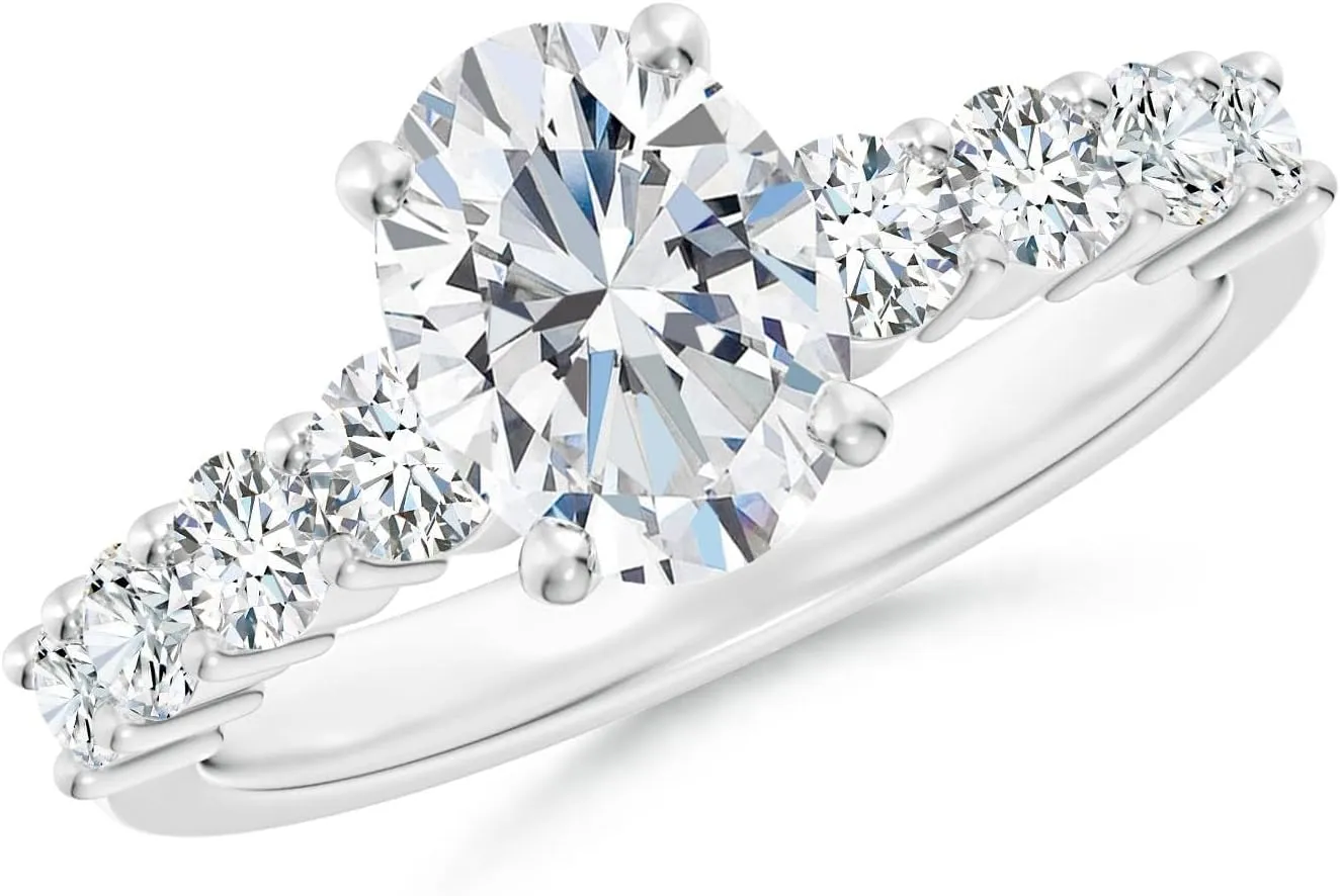 Angara Lab Grown Solitaire Oval Diamond Graduated Engagement Ring in Silver / 14K Solid Gold/Platinum | April Birthstone, Birthday, Anniversary, Wedding Jewelry Gift for Women