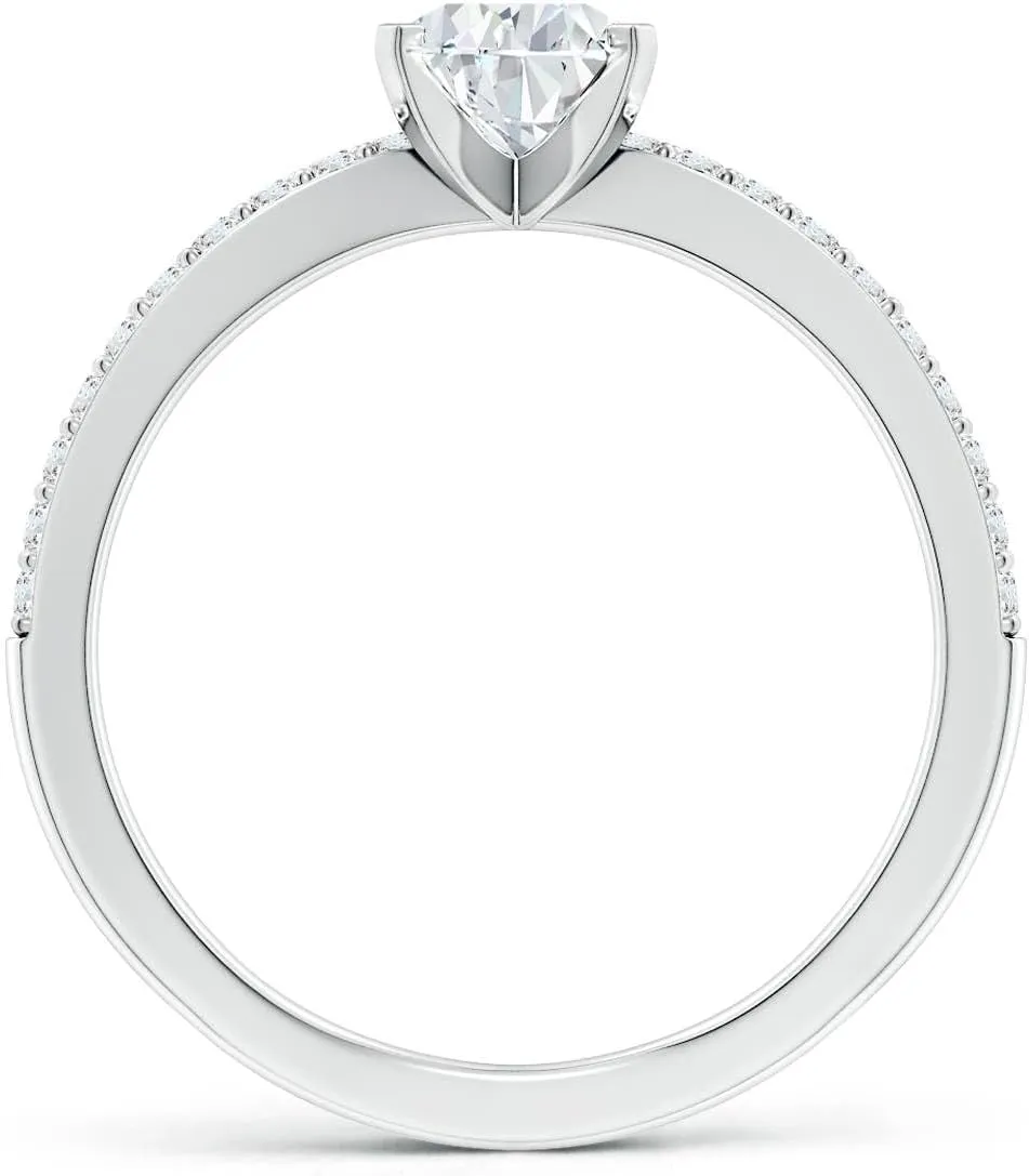 Angara Lab Grown Solitaire Pear Diamond Crossover Shank Engagement Ring in Silver / 14K Solid Gold/Platinum | April Birthstone, Birthday, Anniversary, Wedding Jewelry Gift for Women