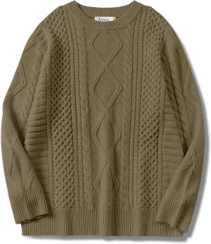 ANRABESS Sweaters for Women Oversized Crewneck Long Sleeve Casual Loose Cable Knit Pullover Tops 2024 Fall Vintage Clothes