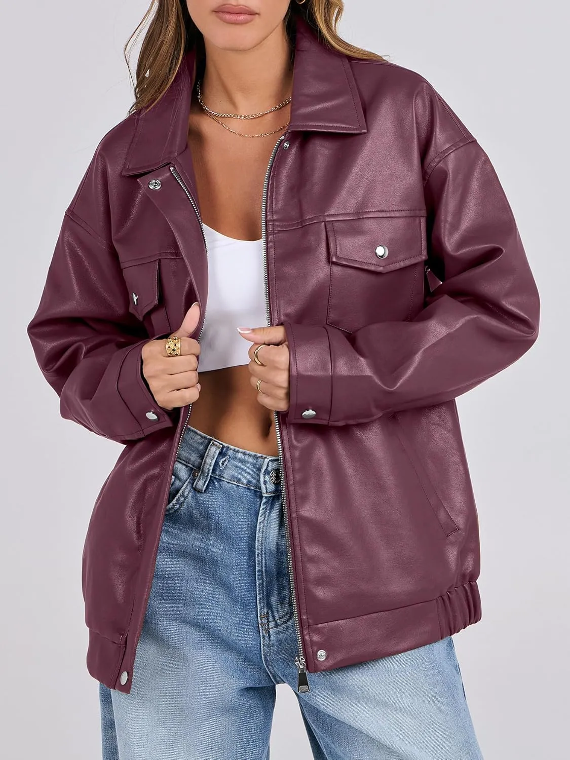 ANRABESS Women Oversized Faux Leather Jackets Fall Fashion Zip Up Motorcycle Coats Winter 2025 Spring Outfits Clothes