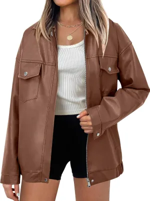 ANRABESS Women Oversized Faux Leather Jackets Fall Fashion Zip Up Motorcycle Coats Winter 2025 Spring Outfits Clothes
