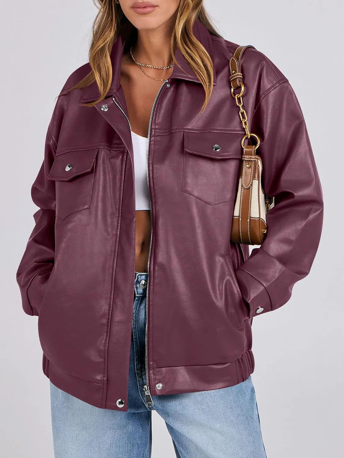 ANRABESS Women Oversized Faux Leather Jackets Fall Fashion Zip Up Motorcycle Coats Winter 2025 Spring Outfits Clothes
