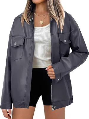 ANRABESS Women Oversized Faux Leather Jackets Fall Fashion Zip Up Motorcycle Coats Winter 2025 Spring Outfits Clothes