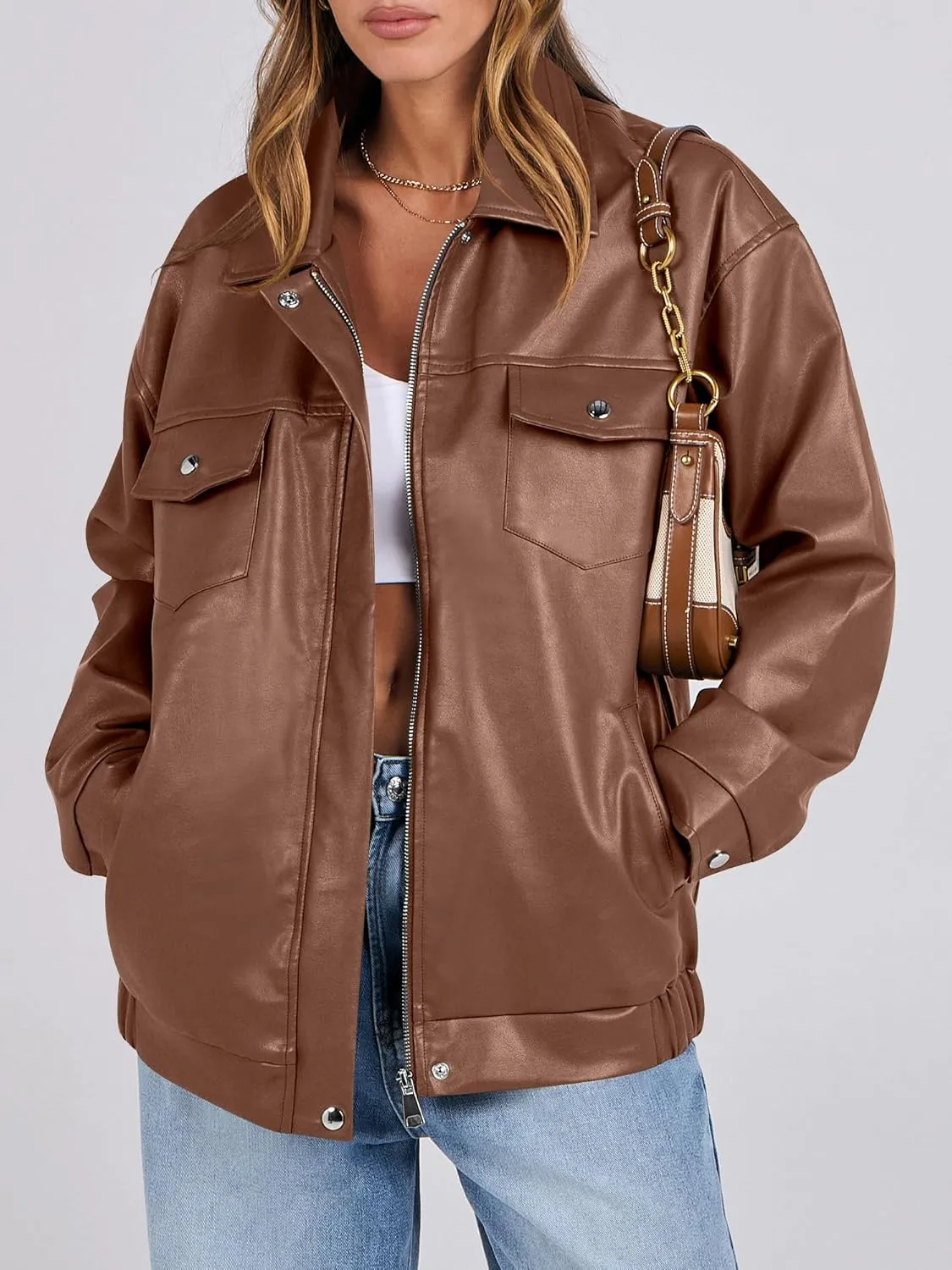 ANRABESS Women Oversized Faux Leather Jackets Fall Fashion Zip Up Motorcycle Coats Winter 2025 Spring Outfits Clothes