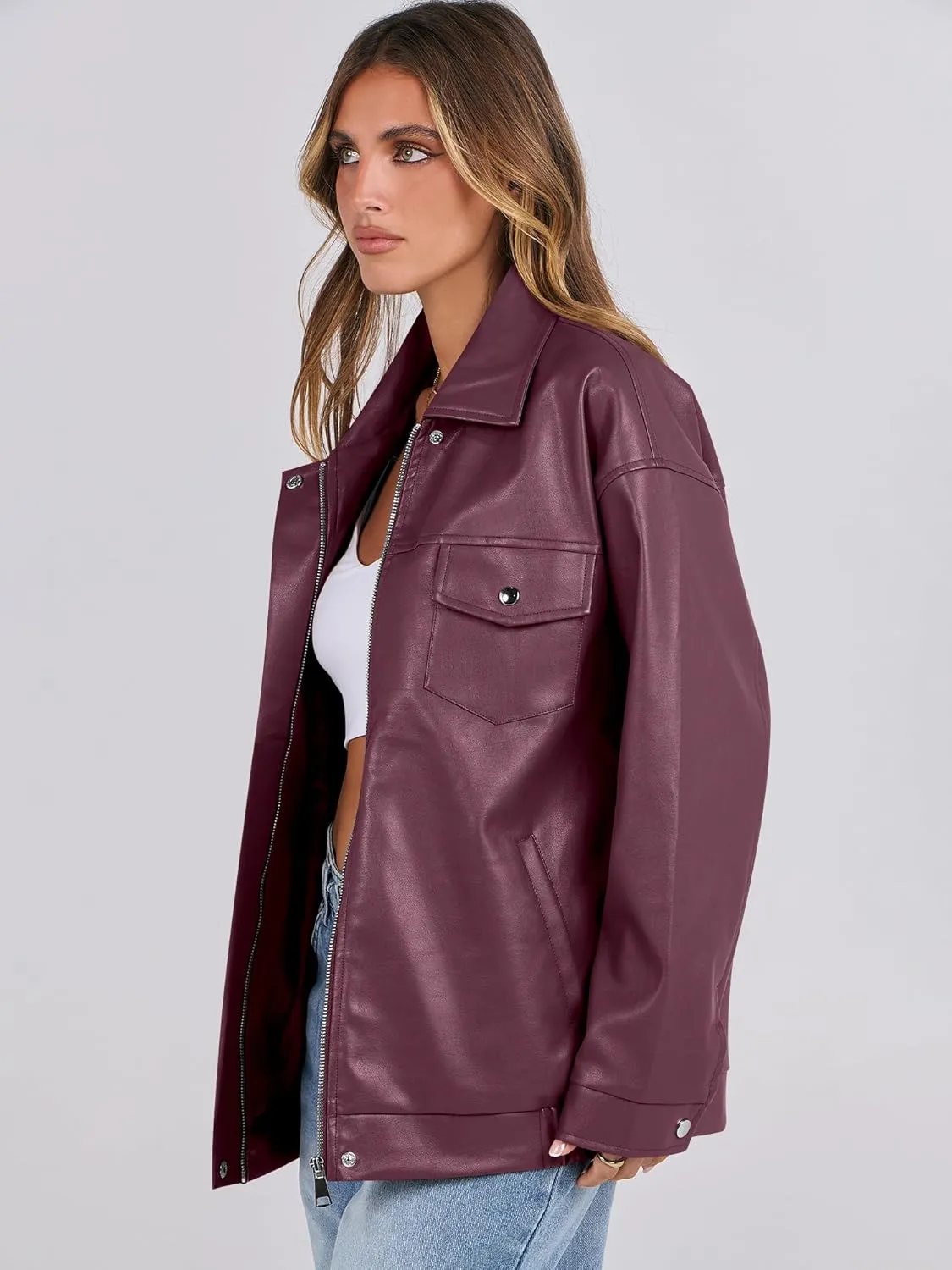 ANRABESS Women Oversized Faux Leather Jackets Fall Fashion Zip Up Motorcycle Coats Winter 2025 Spring Outfits Clothes