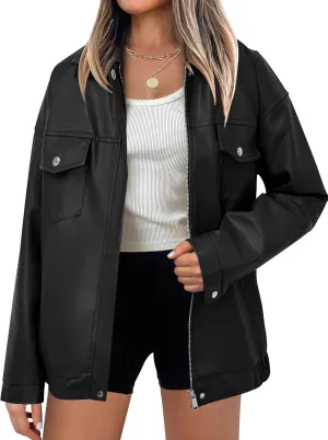 ANRABESS Women Oversized Faux Leather Jackets Fall Fashion Zip Up Motorcycle Coats Winter 2025 Spring Outfits Clothes