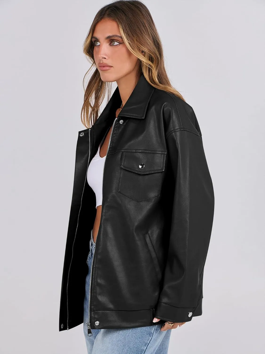 ANRABESS Women Oversized Faux Leather Jackets Fall Fashion Zip Up Motorcycle Coats Winter 2025 Spring Outfits Clothes