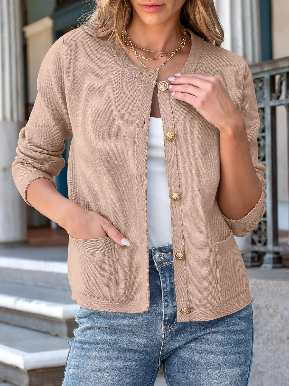 ANRABESS Women Striped Cardigan Sweaters Button Down Cropped Knit Lady Jackets Coat 2025 Fall Outfits Spring Trendy Clothes