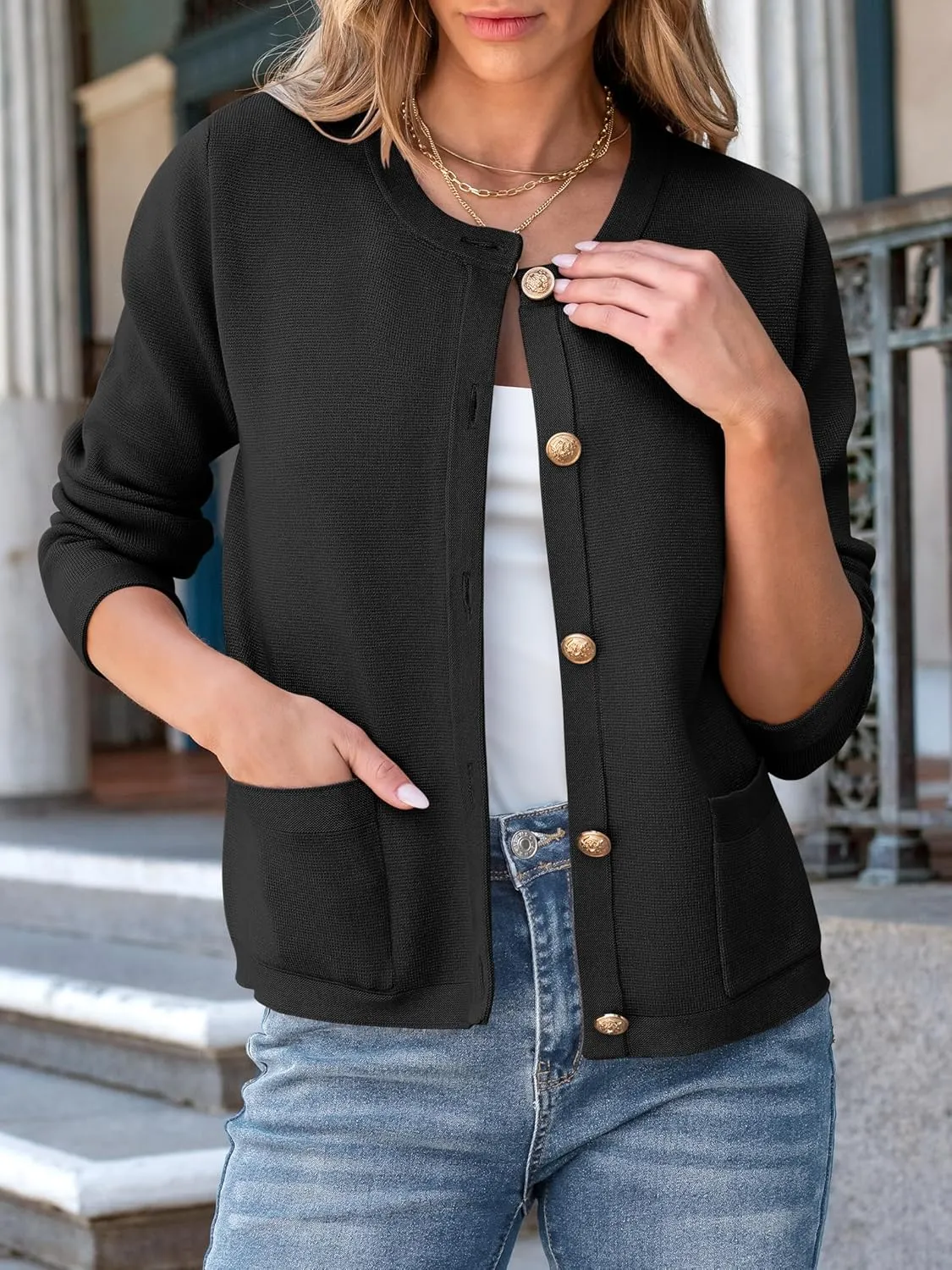 ANRABESS Women Striped Cardigan Sweaters Button Down Cropped Knit Lady Jackets Coat 2025 Fall Outfits Spring Trendy Clothes