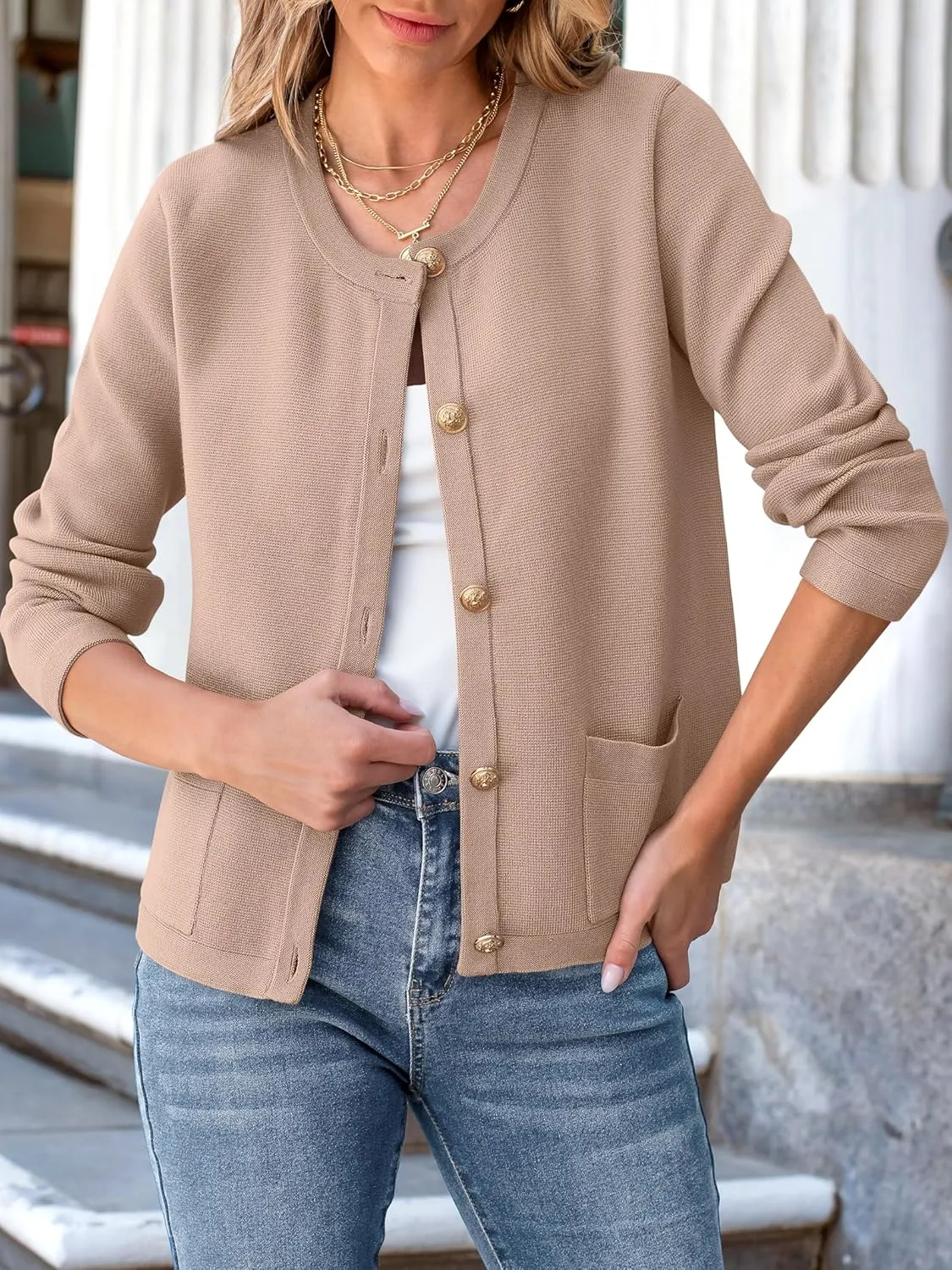 ANRABESS Women Striped Cardigan Sweaters Button Down Cropped Knit Lady Jackets Coat 2025 Fall Outfits Spring Trendy Clothes