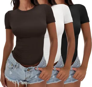 ANRABESS Womens 3 Pack Short Sleeve Shirts 2025 Crop Tops Tight Fitted Basic Tees Workout T Shirts Y2k Clothes Summer Outfit