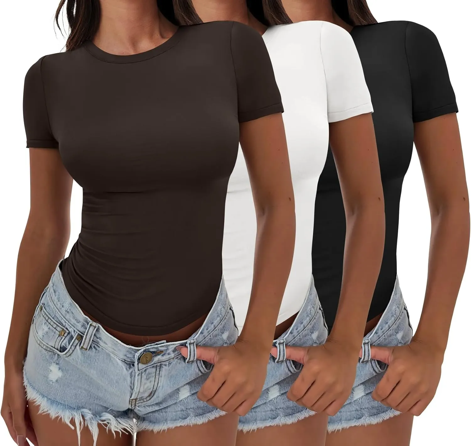 ANRABESS Womens 3 Pack Short Sleeve Shirts 2025 Crop Tops Tight Fitted Basic Tees Workout T Shirts Y2k Clothes Summer Outfit