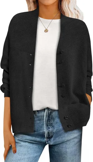 ANRABESS Womens Cardigan Sweater 2025 Casual Waffle Knit Long Sleeve Button Down Fall Fashion Jackets Outwear