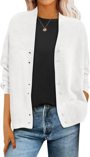 ANRABESS Womens Cardigan Sweater 2025 Casual Waffle Knit Long Sleeve Button Down Fall Fashion Jackets Outwear