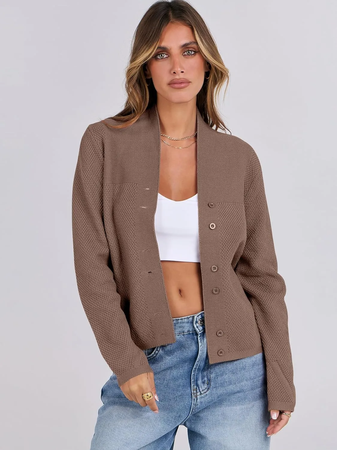 ANRABESS Womens Cardigan Sweater 2025 Casual Waffle Knit Long Sleeve Button Down Fall Fashion Jackets Outwear