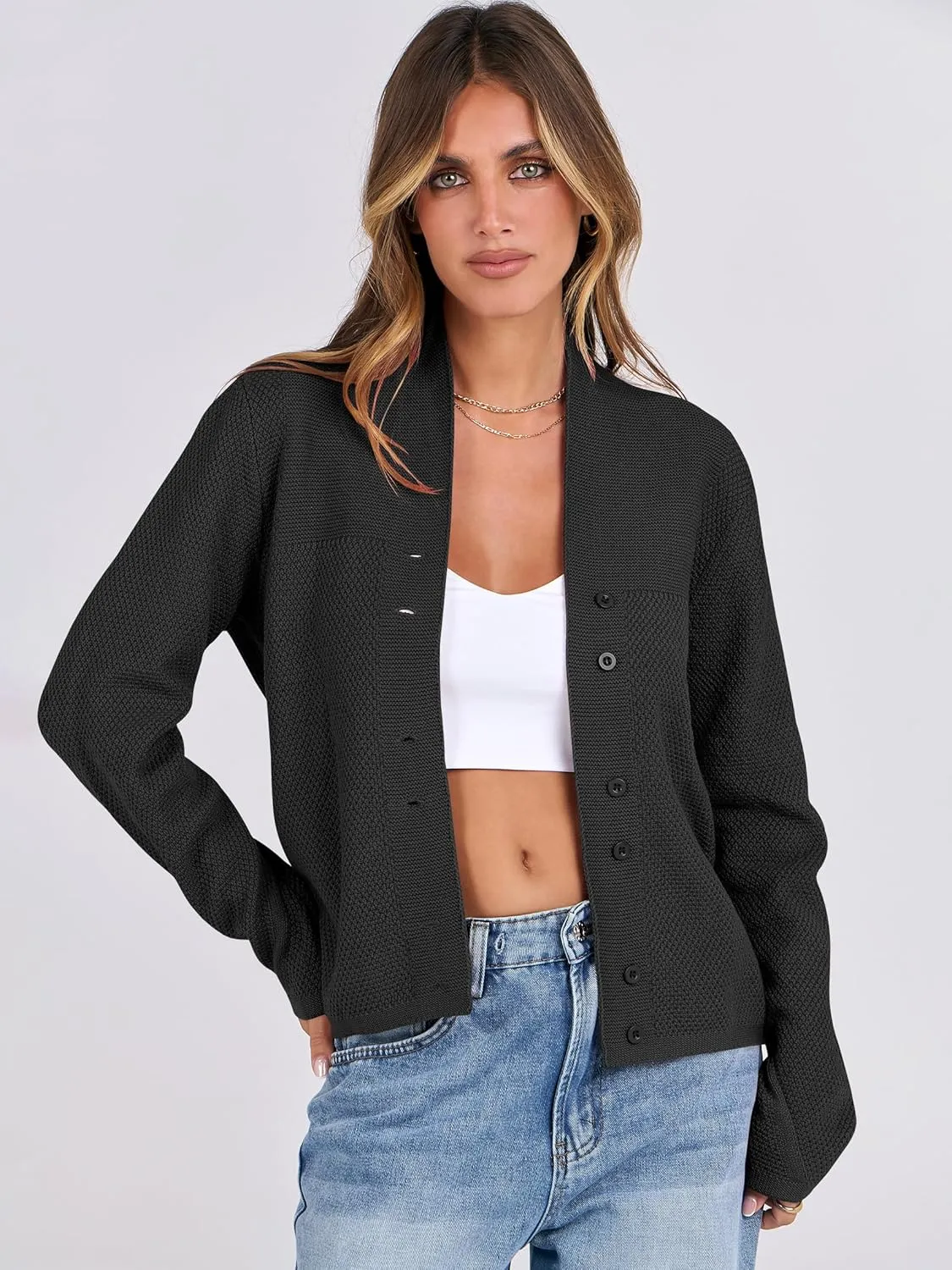 ANRABESS Womens Cardigan Sweater 2025 Casual Waffle Knit Long Sleeve Button Down Fall Fashion Jackets Outwear