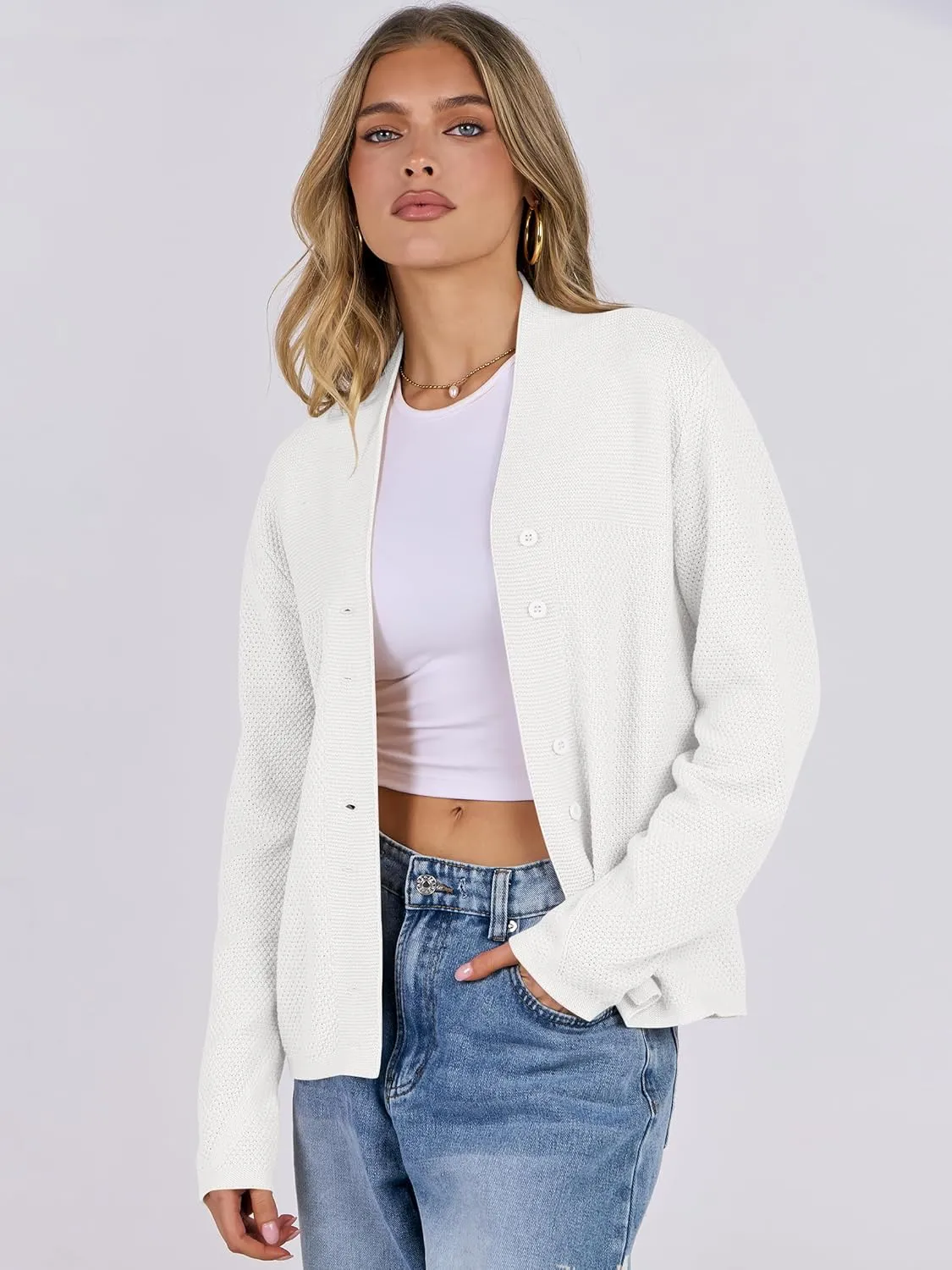 ANRABESS Womens Cardigan Sweater 2025 Casual Waffle Knit Long Sleeve Button Down Fall Fashion Jackets Outwear