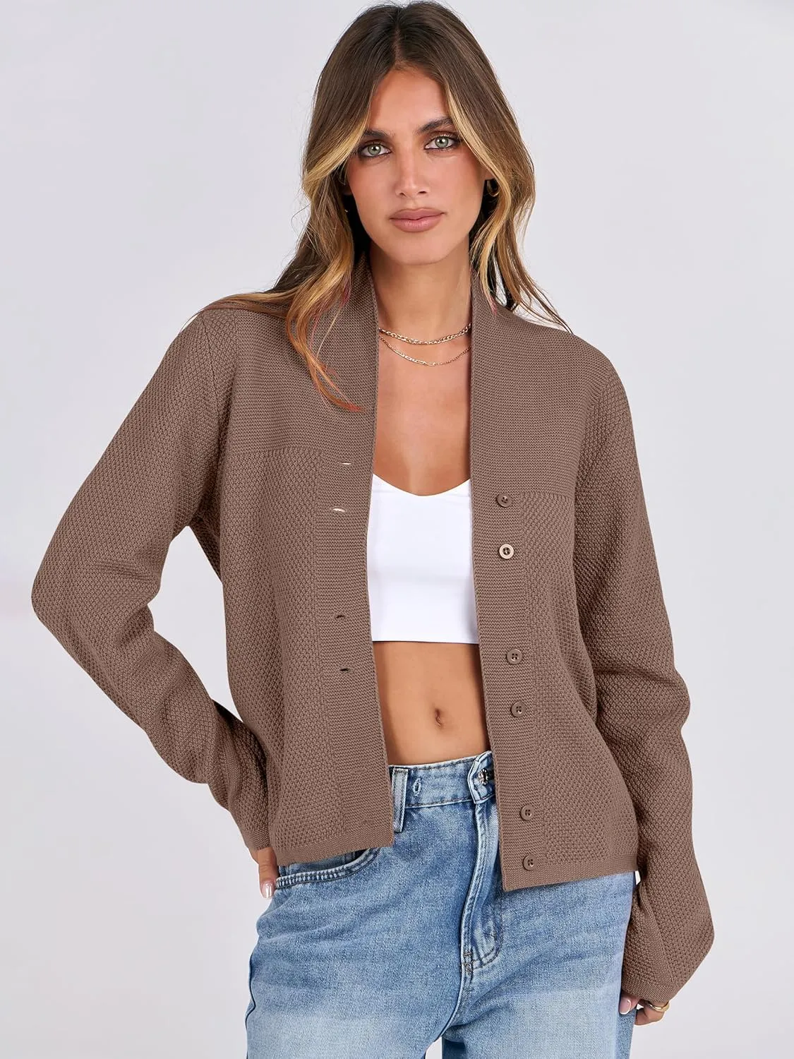 ANRABESS Womens Cardigan Sweater 2025 Casual Waffle Knit Long Sleeve Button Down Fall Fashion Jackets Outwear