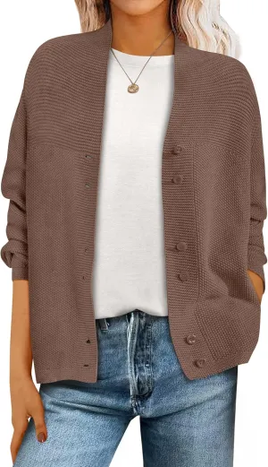ANRABESS Womens Cardigan Sweater 2025 Casual Waffle Knit Long Sleeve Button Down Fall Fashion Jackets Outwear