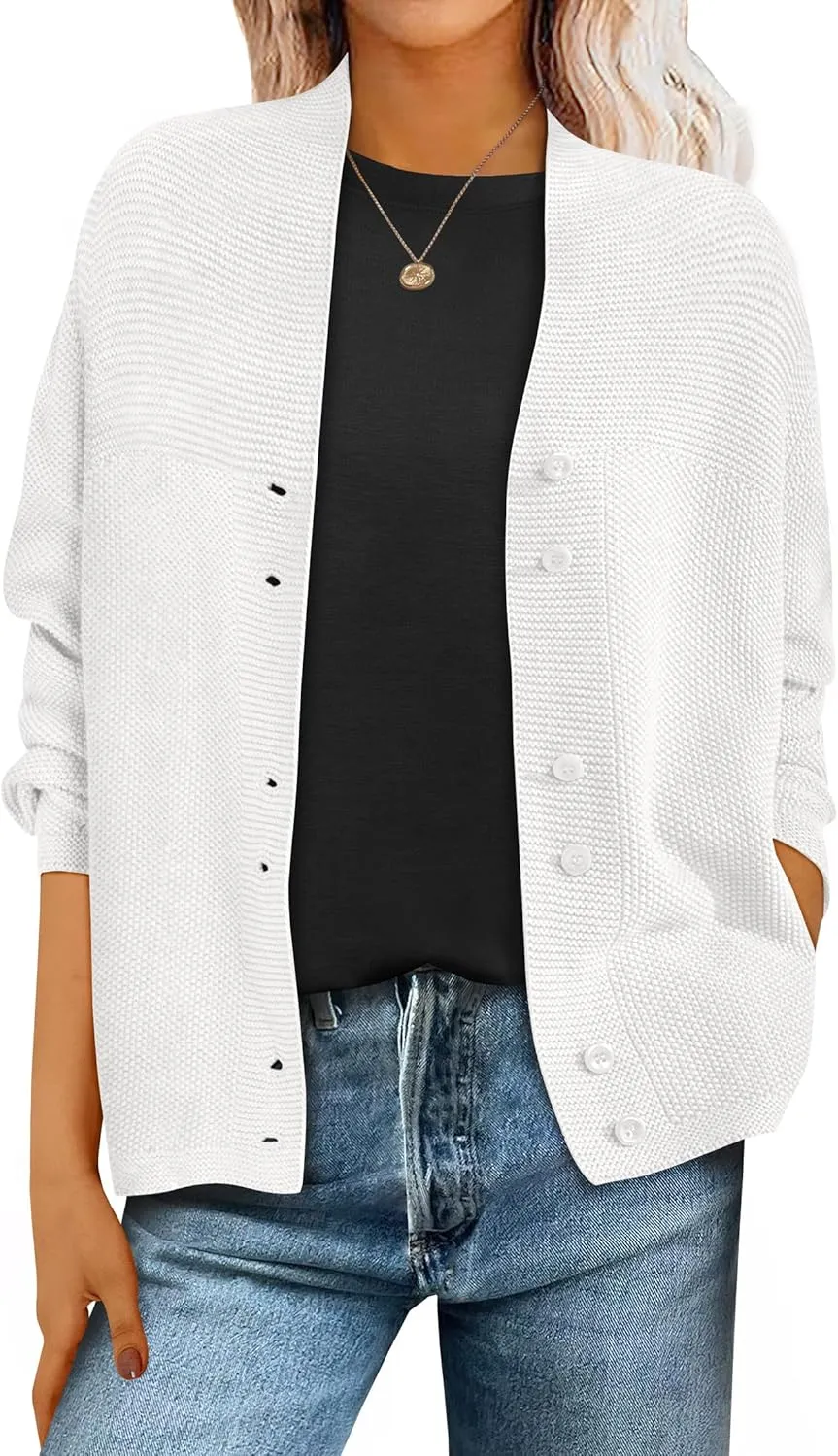 ANRABESS Womens Cardigan Sweater 2025 Casual Waffle Knit Long Sleeve Button Down Fall Fashion Jackets Outwear