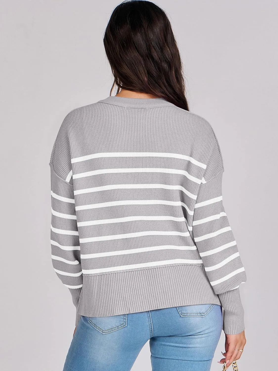 ANRABESS Womens Oversized Crewneck Cropped Sweaters Long Batwing Sleeve Side Slit Ribbed Knit Pullover Tops 2024 Fall Trendy